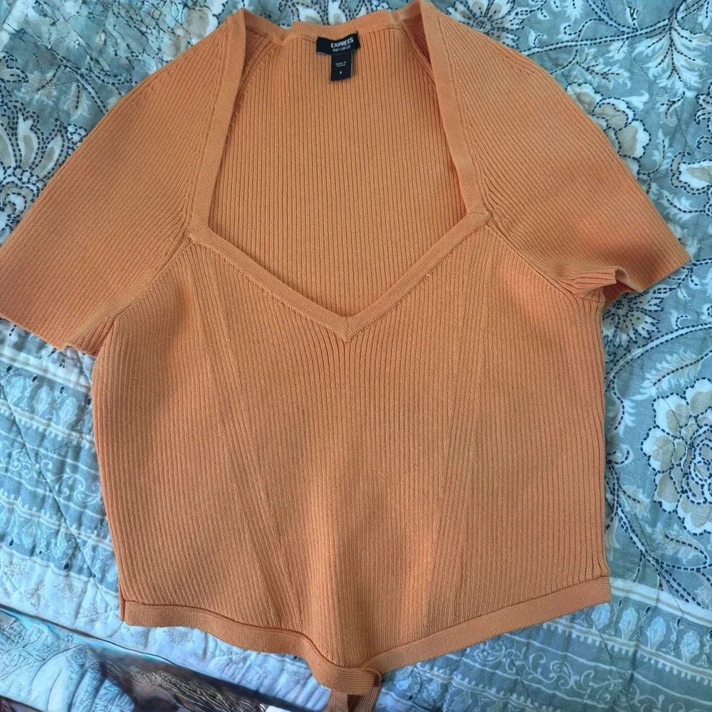 Topshop Orange Ribbed Crop Top - Picture 3 of 3